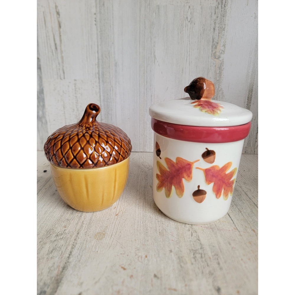 Ceramic acorn canister jar fall Thanksgiving home decor set unique